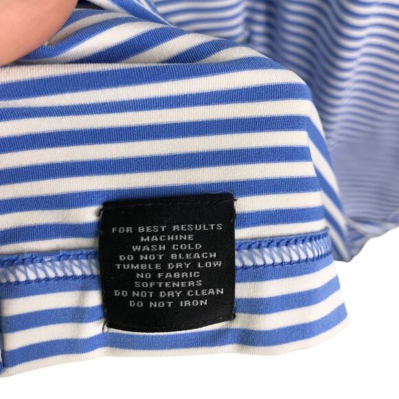 Peter Millar Golf Polo Shirt Mens Sz M Blue White Stripe Summer Comfort Collared - Picture 6 of 6